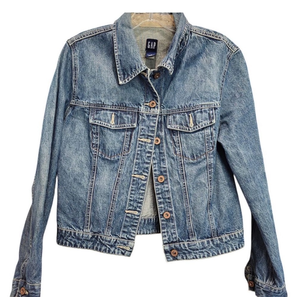 GAP Denim Button Up Jacket Women's Chest Pockets
Collard Blue Medium Wash Sz S